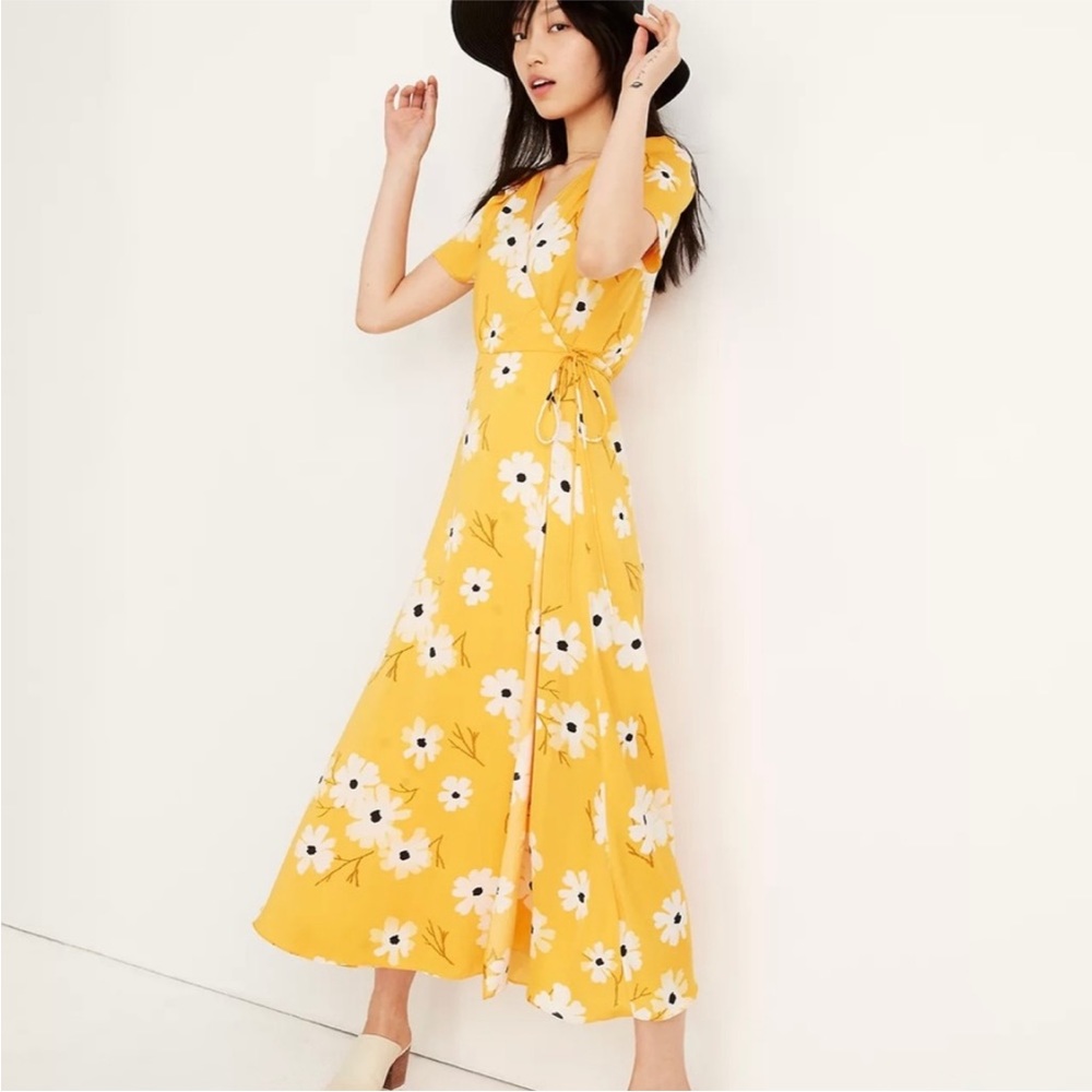Madewell Puff Sleeve Wrap Midi Floral Dress